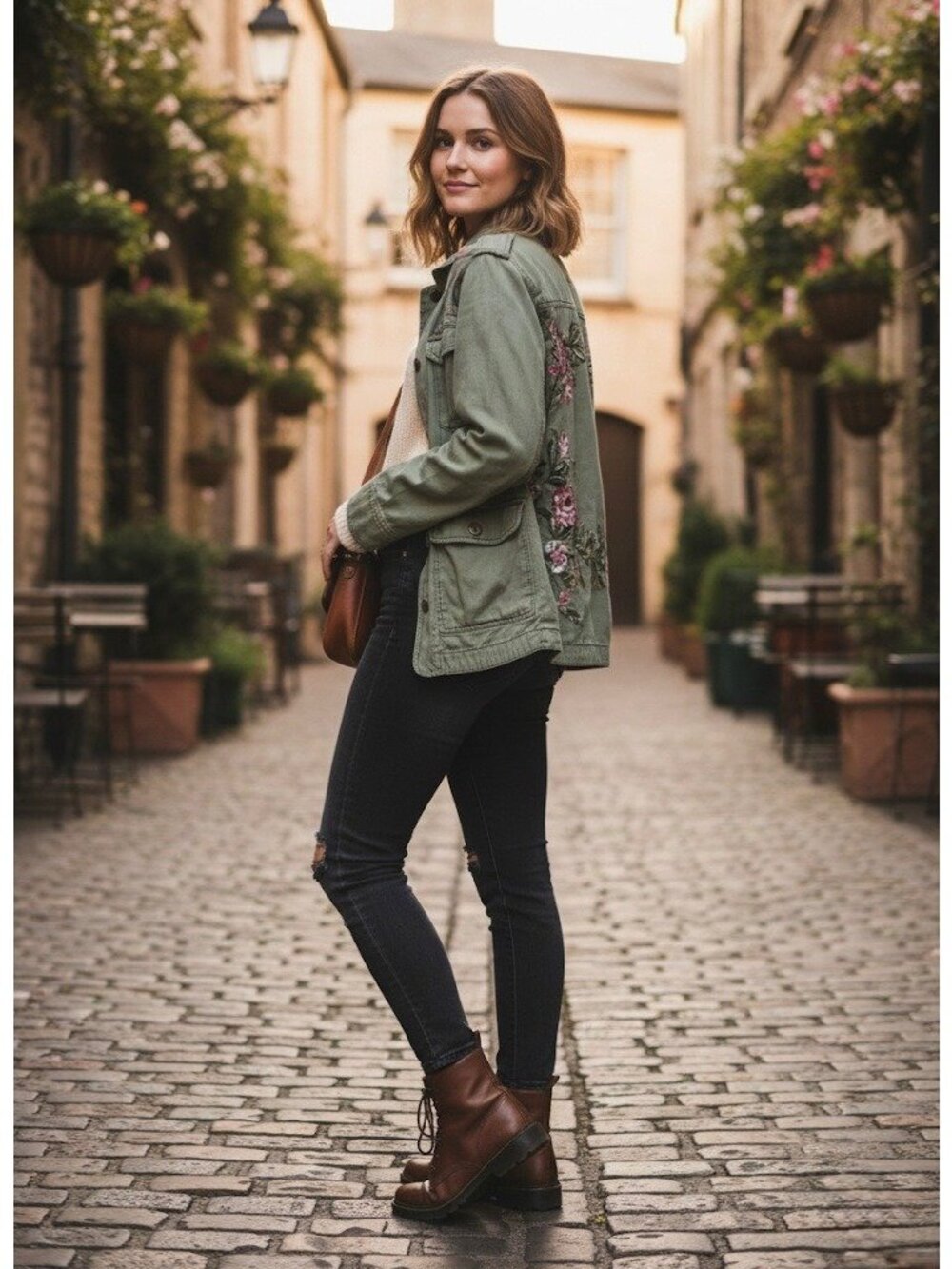 Abercrombie Green Floral Embroidered Utility Jacket | Military Boho Indie Sleaze - Picture 12 of 14